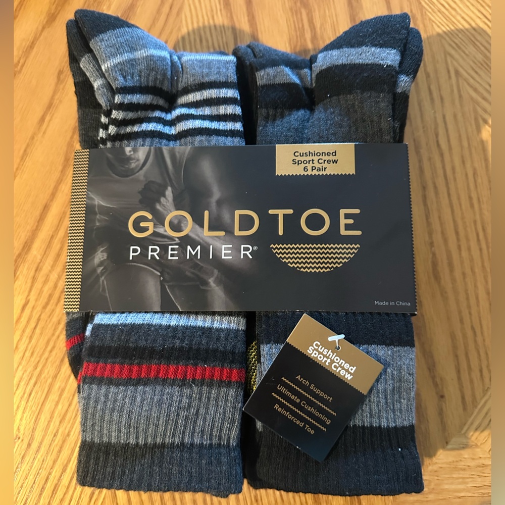 Gold Toe Premier Gray Cushioned Sport Crew Socks with Striped Design